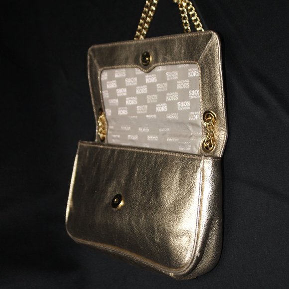 NWOT Michael Kors Gold Leather Shoulder Bag with Chain Strap - Picture 13 of 16
